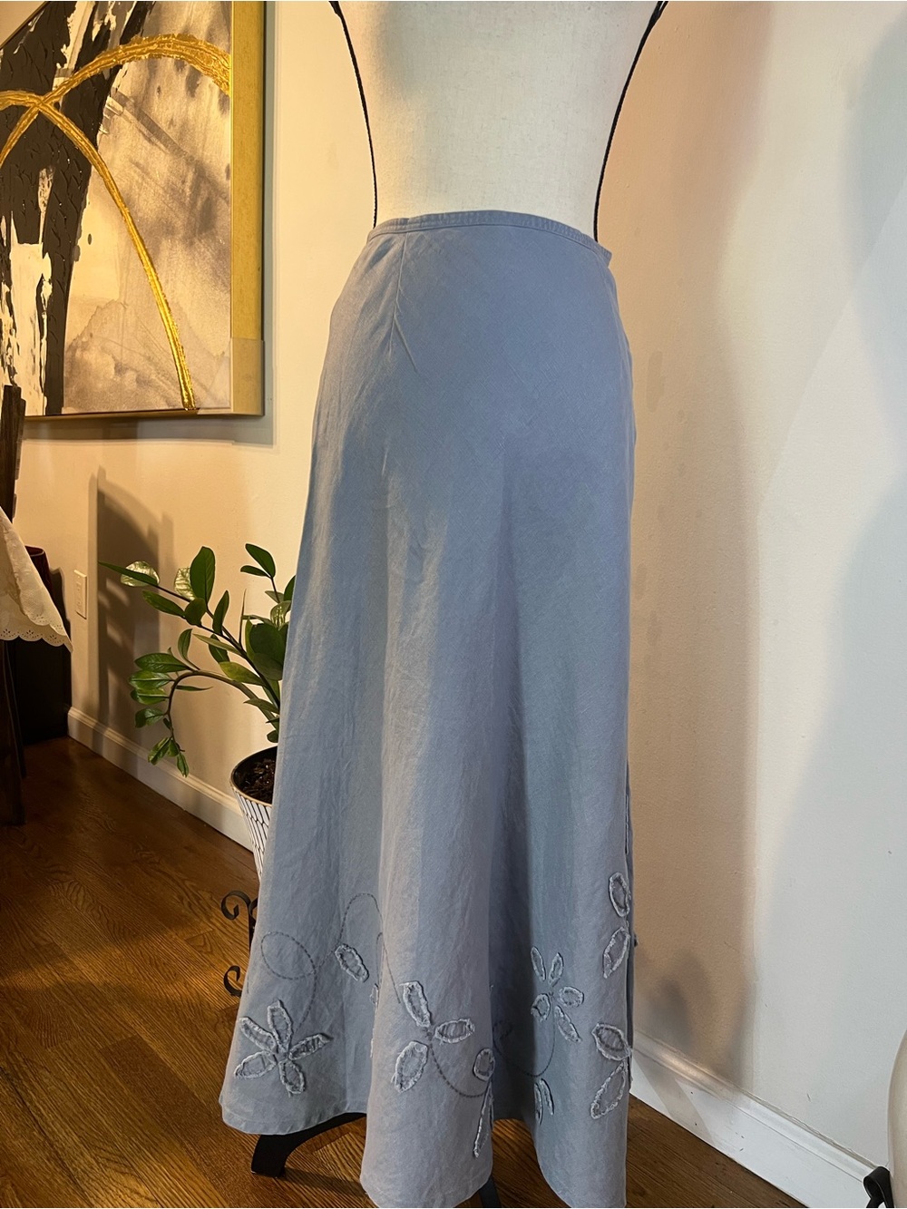 J. Jill Sky Blue Linen-Blend Embroidered Maxi Skirt - Picture 12 of 16